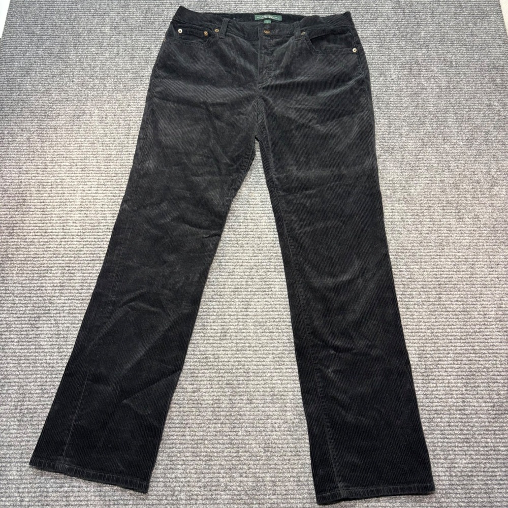 Lauren Ralph Lauren Black Corduroy Straight Leg Pants Womens 12 Stretch LRL